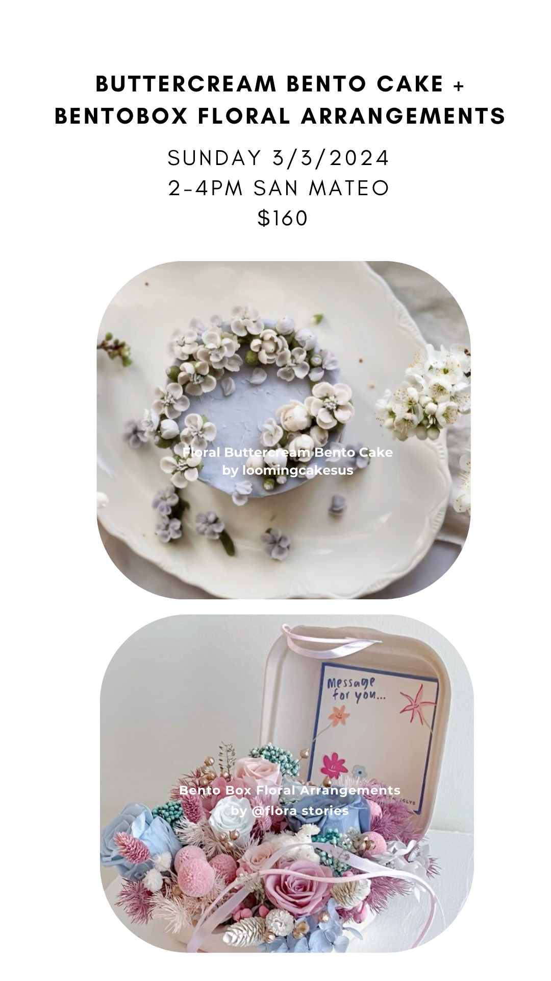 3.3.24 Bento Box Floral Arrangements + Floral Buttercream Bento Cake